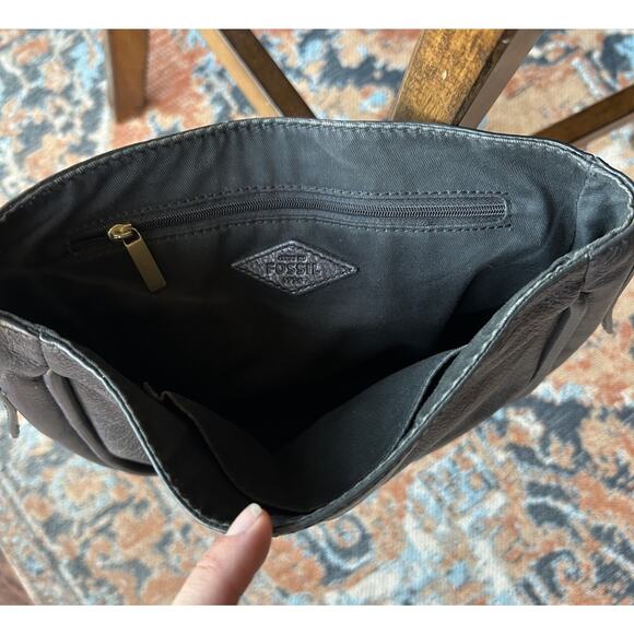 Fossil Rumi Black Leather Crossbody Purse Bag Brass Gold Hardware - Picture 8 of 8